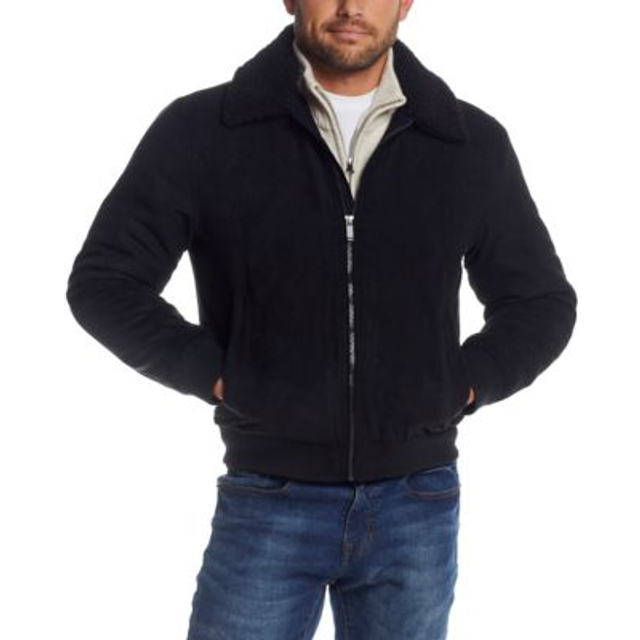 Weatherproof Men's Modern Fit Microsuede Bomber Jacket with Detachable Faux Fur Collar Black Solid - Size: Small