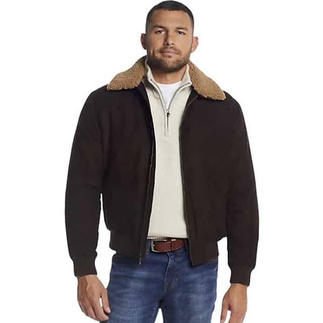 Weatherproof Men's Modern Fit Microsuede Bomber Jacket with Detachable Faux Fur Collar Brown Solid - Size: Small
