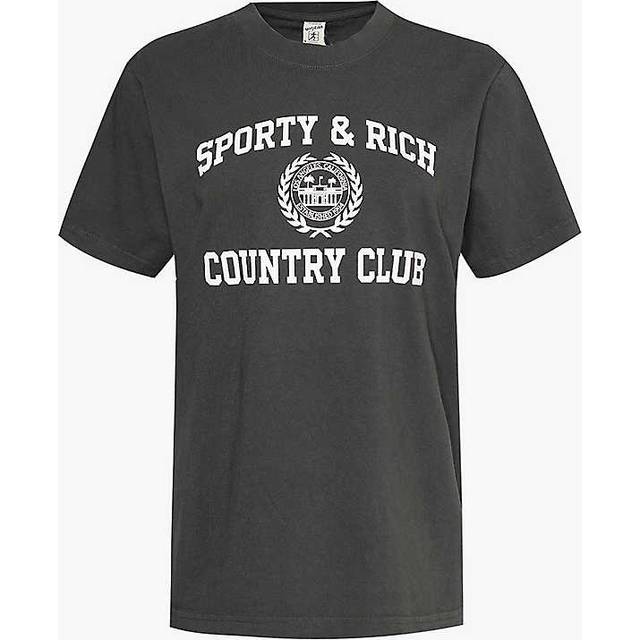Sporty & Rich Womens Faded Black Ivy Varsity Brand-print Cotton-jersey T-shirt S - FADED BLACK