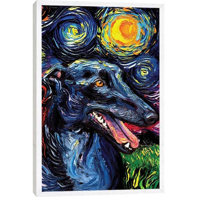 Greyhound Night by Aja Trier - Graphic Art Print on Canvas - White Framed (101.6cm H x 66.04cm W x 3.81cm D)