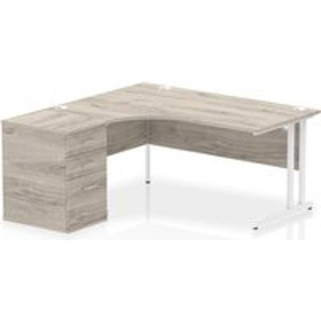 Impulse 1600 Left Crescent Desk Grey Oak Cantilever + Desk High Ped