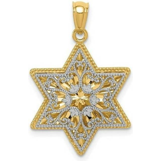 14K Two-Tone Polished Reversible Filigree Star Of David Pendant