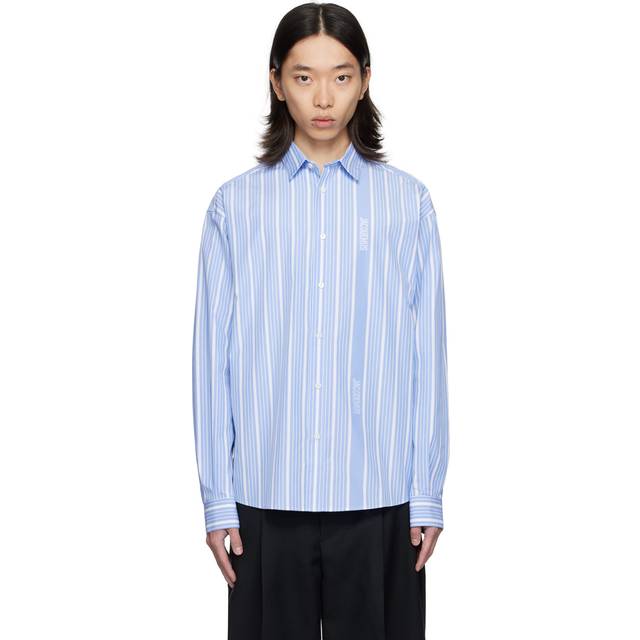 JACQUEMUS Blue & White La Casa 'La chemise Simon' Shirt - 3EV JACQUARD BUSINES - IT 48