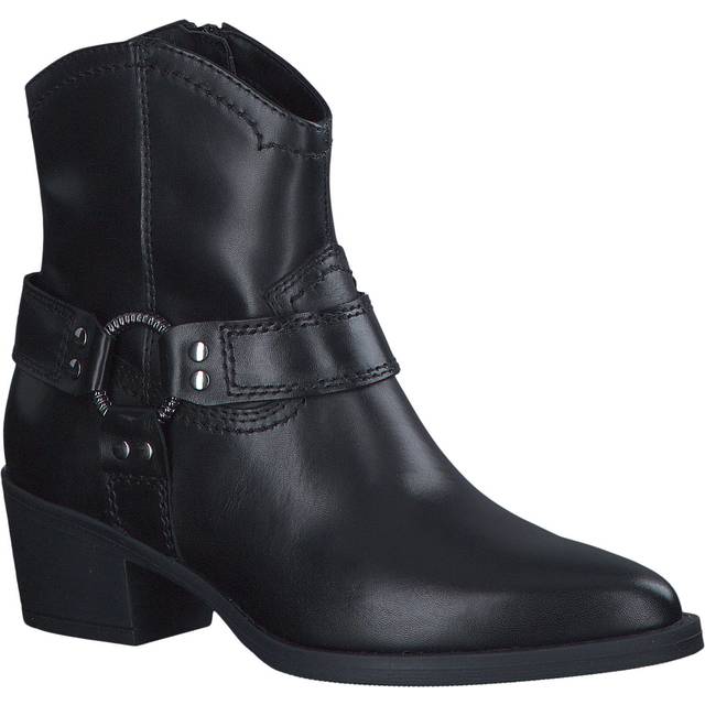 Tamaris Cowboy Boots - Black Leather Block Heel