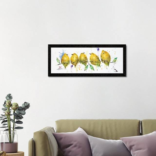 Lemon Birds by Dean Crouser - Panoramic Painting Print on Canvas - Black Framed (30.48cm H x 91.44cm W x 3.81cm D)