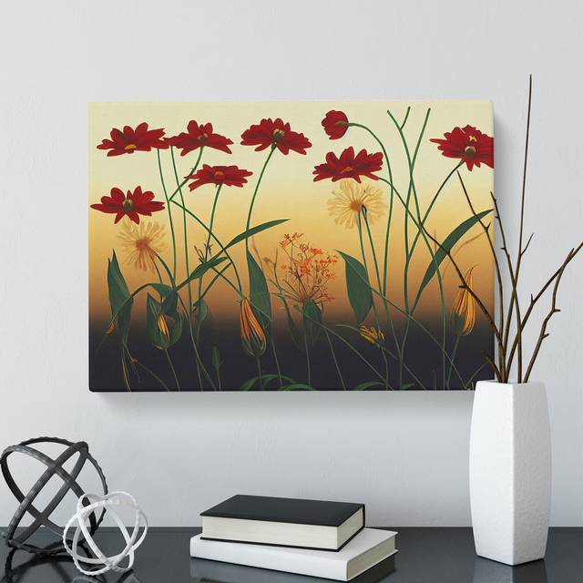 Delightful Wildflowers Floral - Wrapped Canvas Graphic Art - Brown;Red;Yellow (40cm H x 60cm W x 3cm D)