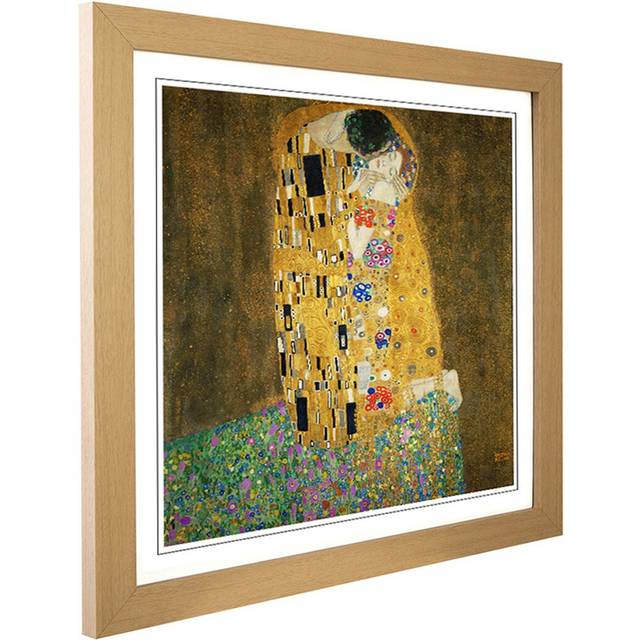 The Kiss No.2 by Gustav Klimt Framed Painting Print - Oak (45cm H X 45cm W)