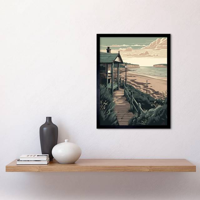 Crotty Summer Beach House Coastal Landscape - Single Picture Frame Art Prints - Multicoloured (43.3cm H X 33.3cm W)
