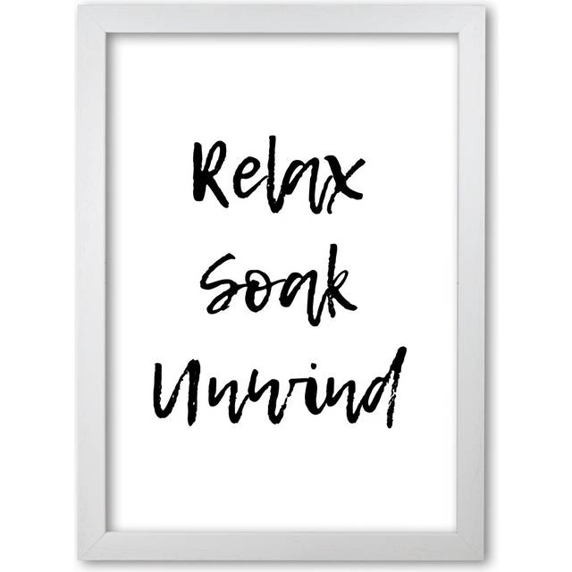 Bathroom &#39;Relax Soak Unwind&#39; Textual Art - White Grain Frame (30 cm H x 21 cm W x 5 cm D)