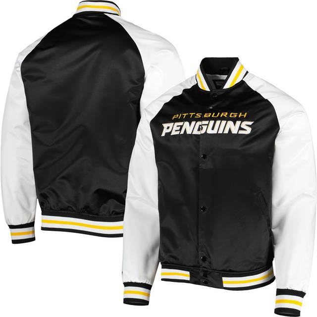 Men's Mitchell & Ness Black/White Pittsburgh Penguins Primetime Raglan Satin Full-Snap Jacket