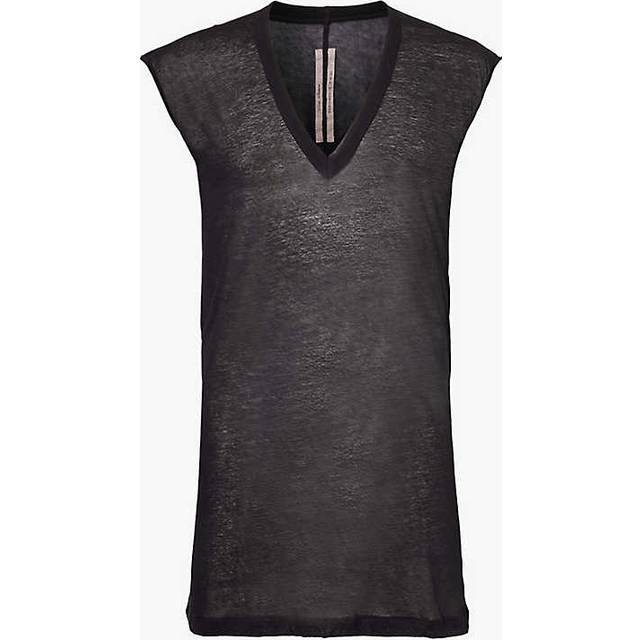 Rick Owens Mens Black Deep V-neck Sheer Cotton-jersey Top Xxl - BLACK