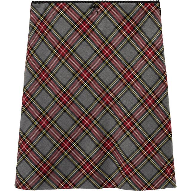 Mango Gigi Check Knee Length Skirt, Red/Multi