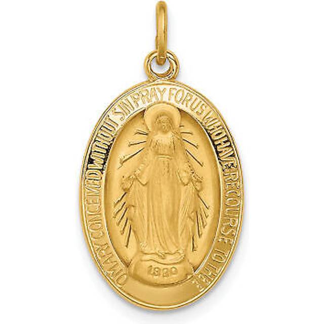 Quality Gold XR1753 14K Yellow Gold Solid Polished Satin Oval Miraculous Medal Pendant