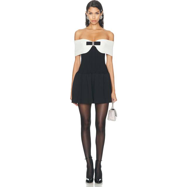 Self-Portrait Bow Ribbed-Knit Mini Dress - M - Black