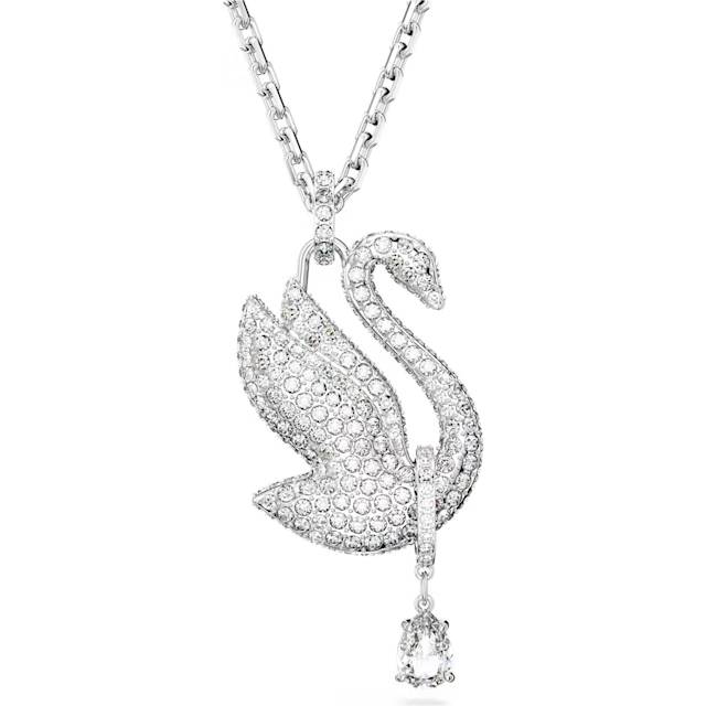 Swarovski Iconic Swan necklace, Swan, Long, White, Rhodium plated - OS