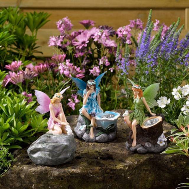 3 x Solar Fairy Design Spotlights - Outdoor Garden Ornament Lights - Multi - One Size