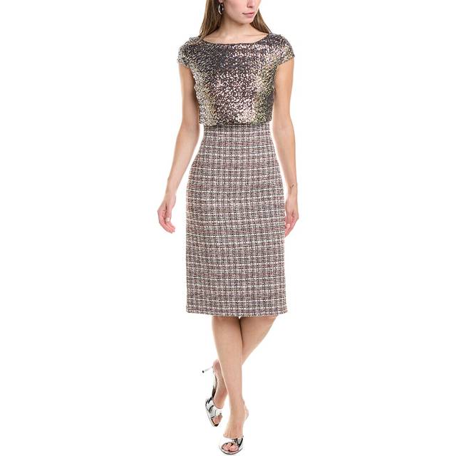 St. John Sequin Popover Tweed Midi Dress