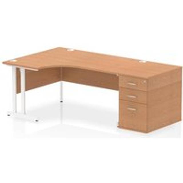 Impulse 1600mm Left Crescent Desk Oak White Cantilever + Desk High Ped
