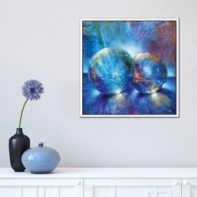 Two Blue Marbles by Annette Schmucker - Graphic Art on Canvas - White Framed (45.72 cm H x 45.72 cm W)