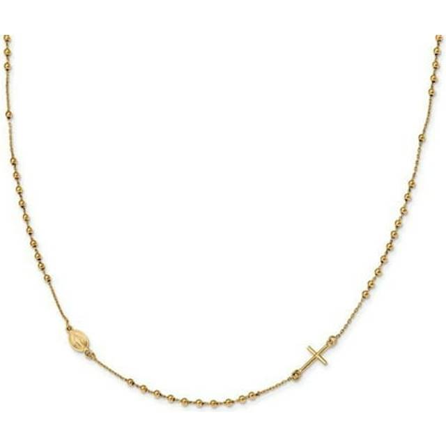 14K Yellow Gold Polished Cross Rosary 16 in. Necklace