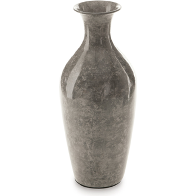 Benjara BM318319 12 in. Rock Decorative Thin Neck Flower Vase with High Gloss Finish - Gray