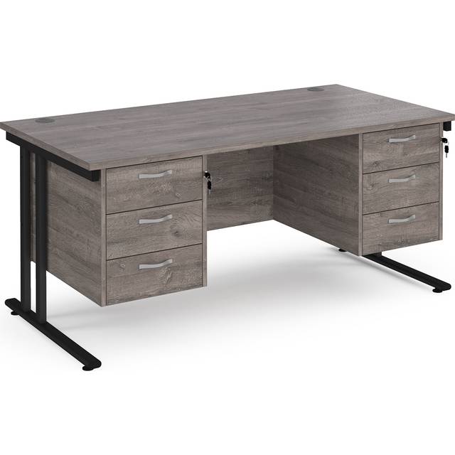 Maestro 25 Grey Oak Straight Office Desk with Two x 3 Two Drawer Pedestal and Black Cantilever Leg Frame - 1600mm x 800mm