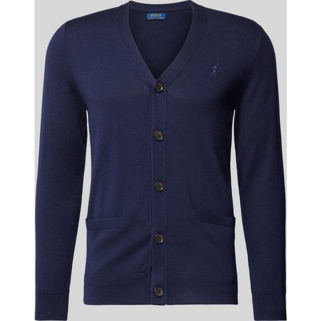 POLO RALPH LAUREN Slim Fit Washable Wool V-Neck Cardigan |Marinblå |XXL