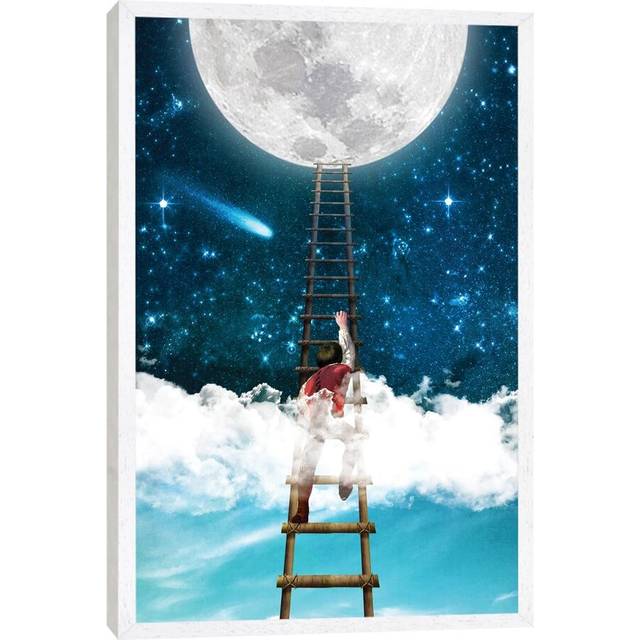 &#39;Reach for the Moon I&#39; by Diogo Verissimo - Floater Frame Painting Print on Canvas - White Framed (66.04cm H X 45.72cm W)