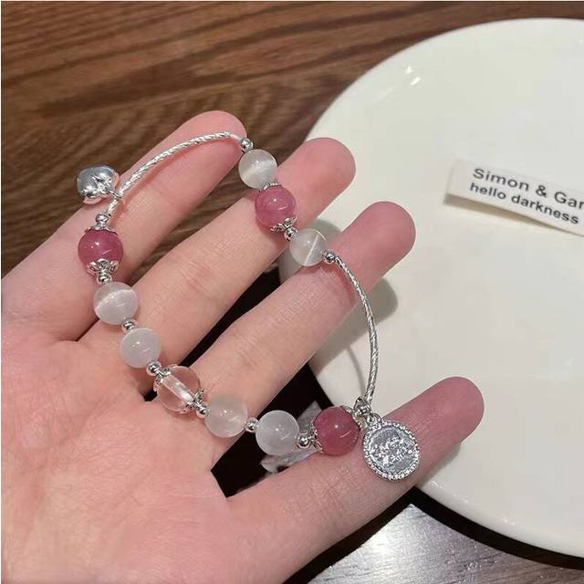 (Pink CatEye Heart Bracelet) New Exquisite Chinese Heart Bracelet For Women Cat Eye Stone Charm