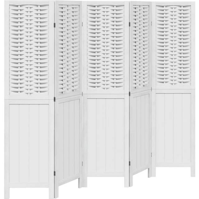 vidaXL Room Divider 5 Panels White Solid Wood Paulownia