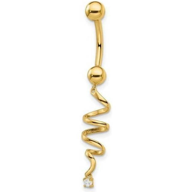14K Yellow Gold 14 Gauge CZ Twisted Belly Ring