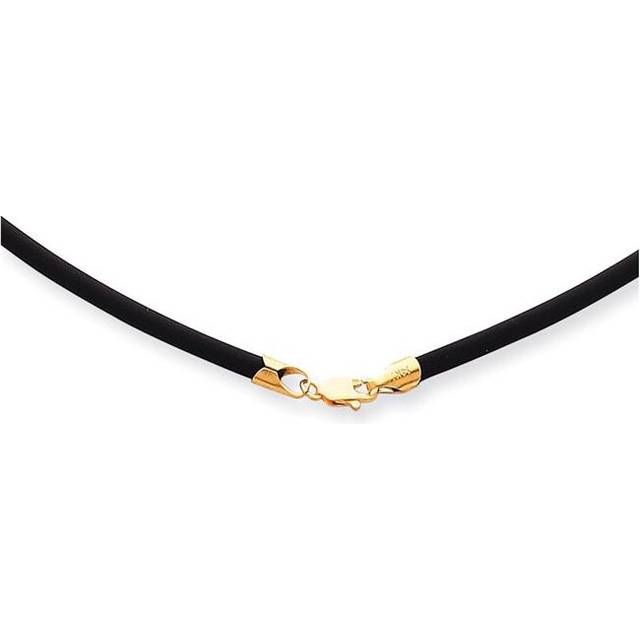 14K Yellow Gold 2 mm 18 in. with Yellow Clasp Black Rubber Cord Necklace