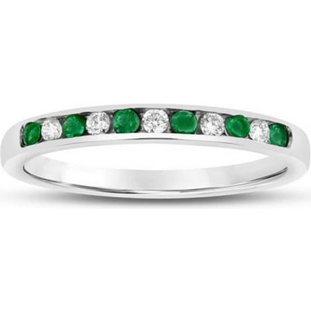 0.23 CTW Diamond & Emerald Band, 14K Gold - Size 9