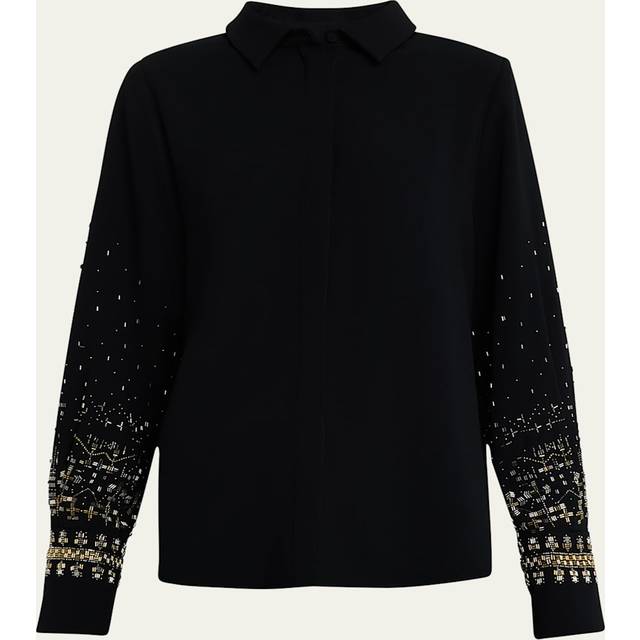 Chai Beaded Satin Blouse - BLACK - X-Large