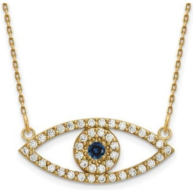 14K Yellow Gold Medium Evil Eye Necklace with Out Chain Mounting