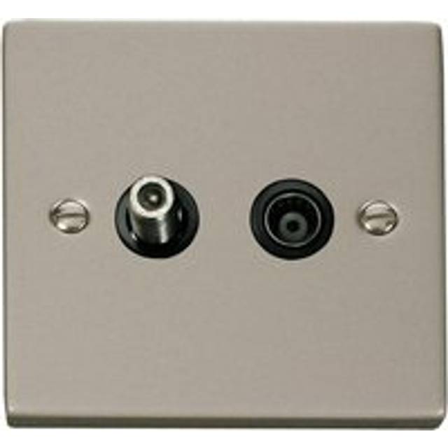 Pearl Nickel Satellite And Isolated Coaxial 1 Gang Socket - Black Trim - SE Home