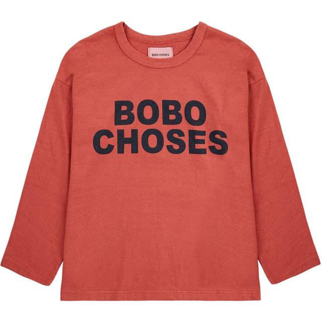 Bobo Choses Kids' Cotton Logo Long Sleeve Top, Red