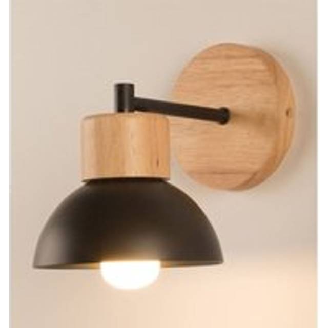 Norcks - Modern Nordic Wall Sconce Wood Metal Wall Light Simple Minimalist Indoor Wall Lamp Black E27 For Bedroom Cafe Office
