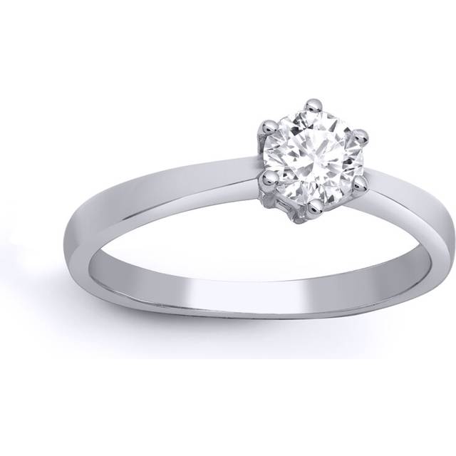 (J) Jewelco London Solid 18ct White Gold 6 Claw Set Round G SI1 0.25ct Diamond Solitaire Engagement Ring 5mm - 18R311-025