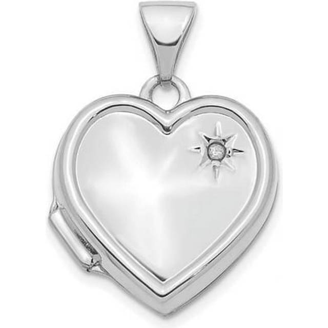 14K White Gold with Diamond 16 mm Heart Locket Pendant