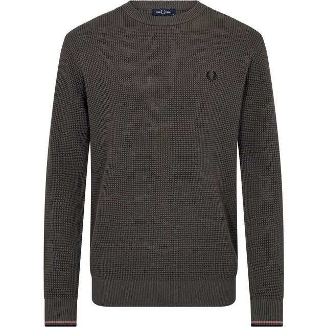 Fred Perry, Round-neck Knitwear, male, Green, XL, Waffle Stitch Jumper