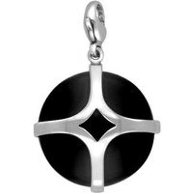 Sterling Silver Whitby Jet Disc Open Cross Large Charm D - Silver