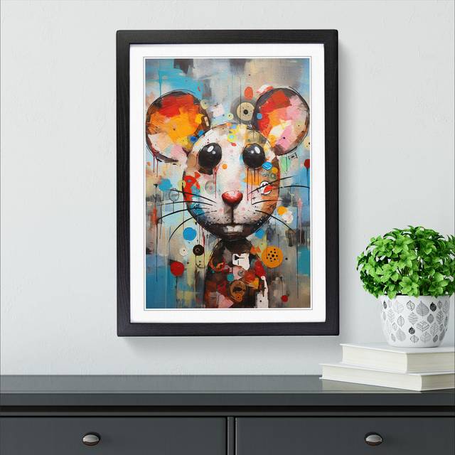 Mouse Expressionism No.2 - Single Picture Frame Art Prints on Wood - Black Framed (34cm H x 25cm W x 2cm D)