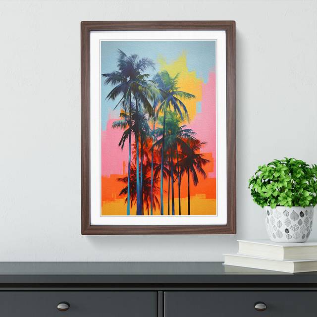 Palm Tree Colour Field - Single Picture Frame Print on Wood - Walnut Framed (46cm H x 34cm W x 2&#34; D)