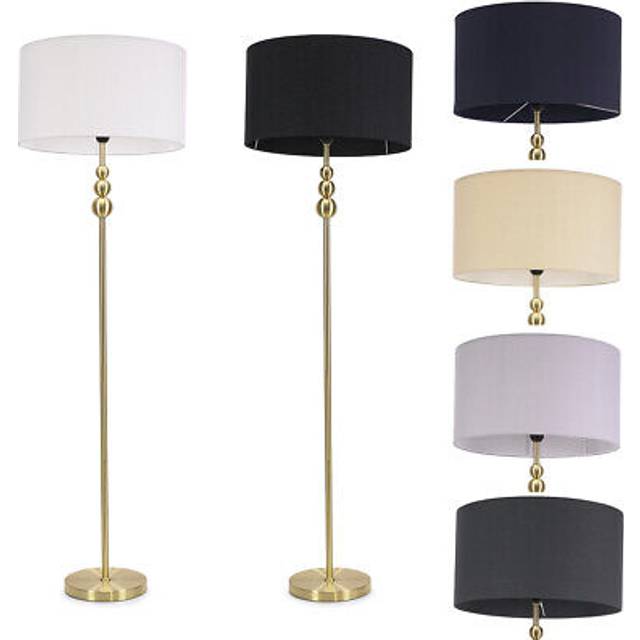 Marissa Fabric Drum Shade with Brushed Gold Stacked Ball Floor Lamp - Black - One Size