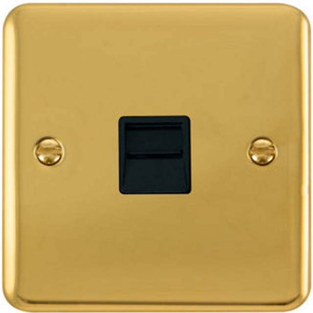 Se Home - Curved Polished Brass Secondary Telephone Single Socket - Black Trim
