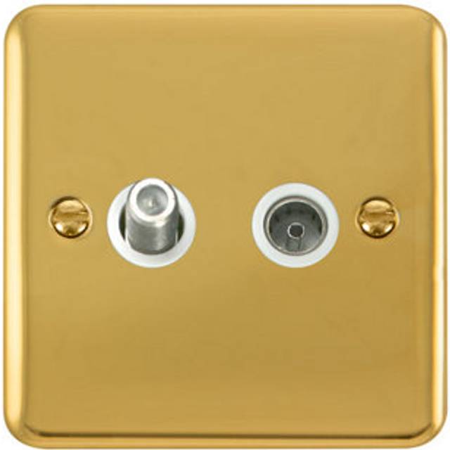 Se Home - Curved Polished Brass Satellite & Coaxial Socket 1 Gang - White Trim