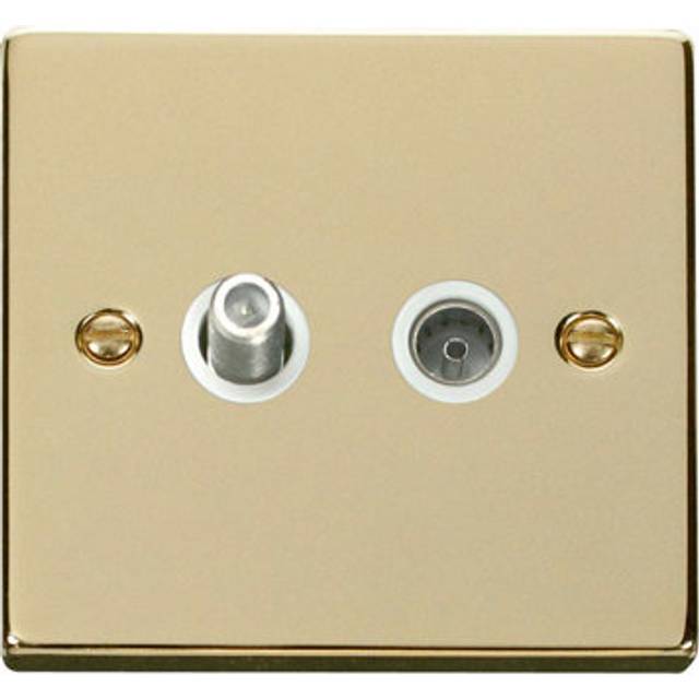 Polished Brass Satellite & Coaxial Socket 1 Gang - White Trim - SE Home