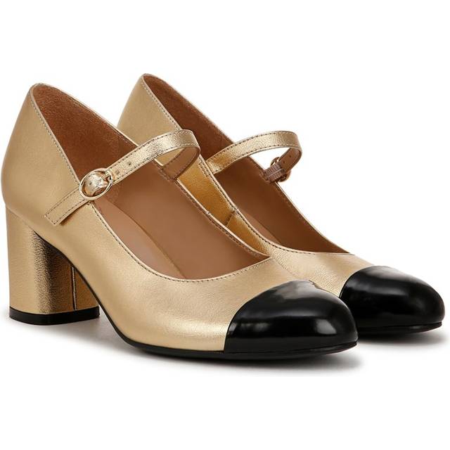 Naturalizer Lovable Mary Jane Shoes, Dark Gold / Black Faux Leather, 9.0W Dress Heels, Round Toe, Block Heels