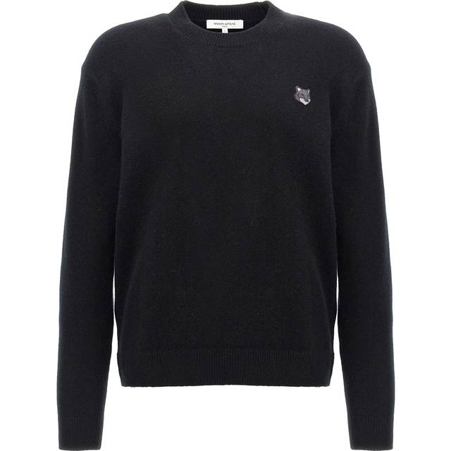 Maison Kitsuné, Stickade tröjor & koftor, Herr, S, Svart sweatshirt med ikonisk fox-logga - black (S)